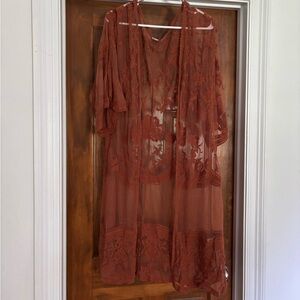 Elegant Rust Lace Kimono